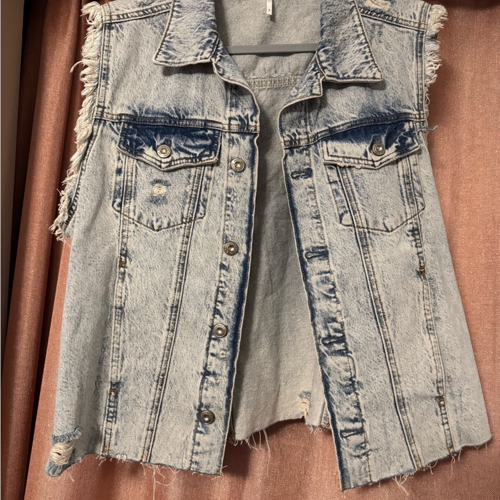 Free People Light Blue Denim Vest
